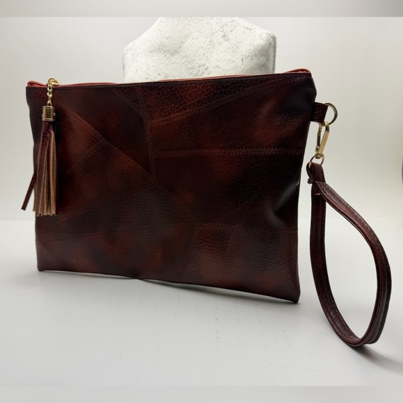 brand unknown Handbags - Elegant Dark Brown Leather Wristlet Clutch with Tassel